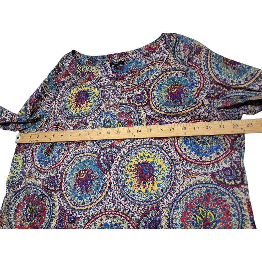 Talbots Top Women's 16 Petite Medallion Gold Metallic Henley Long Sleeve Boho - Picture 12 of 12